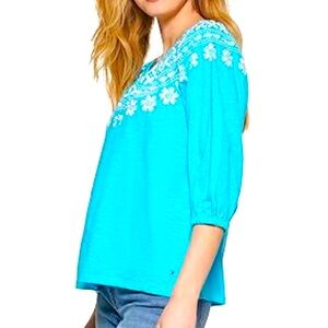 Beautiful Sea Blue Embroidered Tommy Hilfiger Top Size Small P Fit Like A Med.